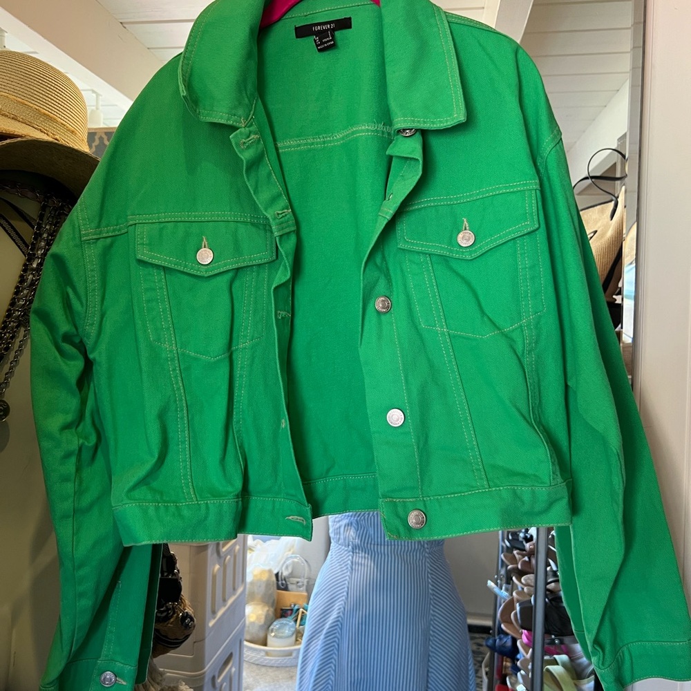 Forever 21 Green Jean Jacket Cropped Denim